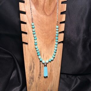 Teal Silver Handcrafted Beaded Tassel Necklace